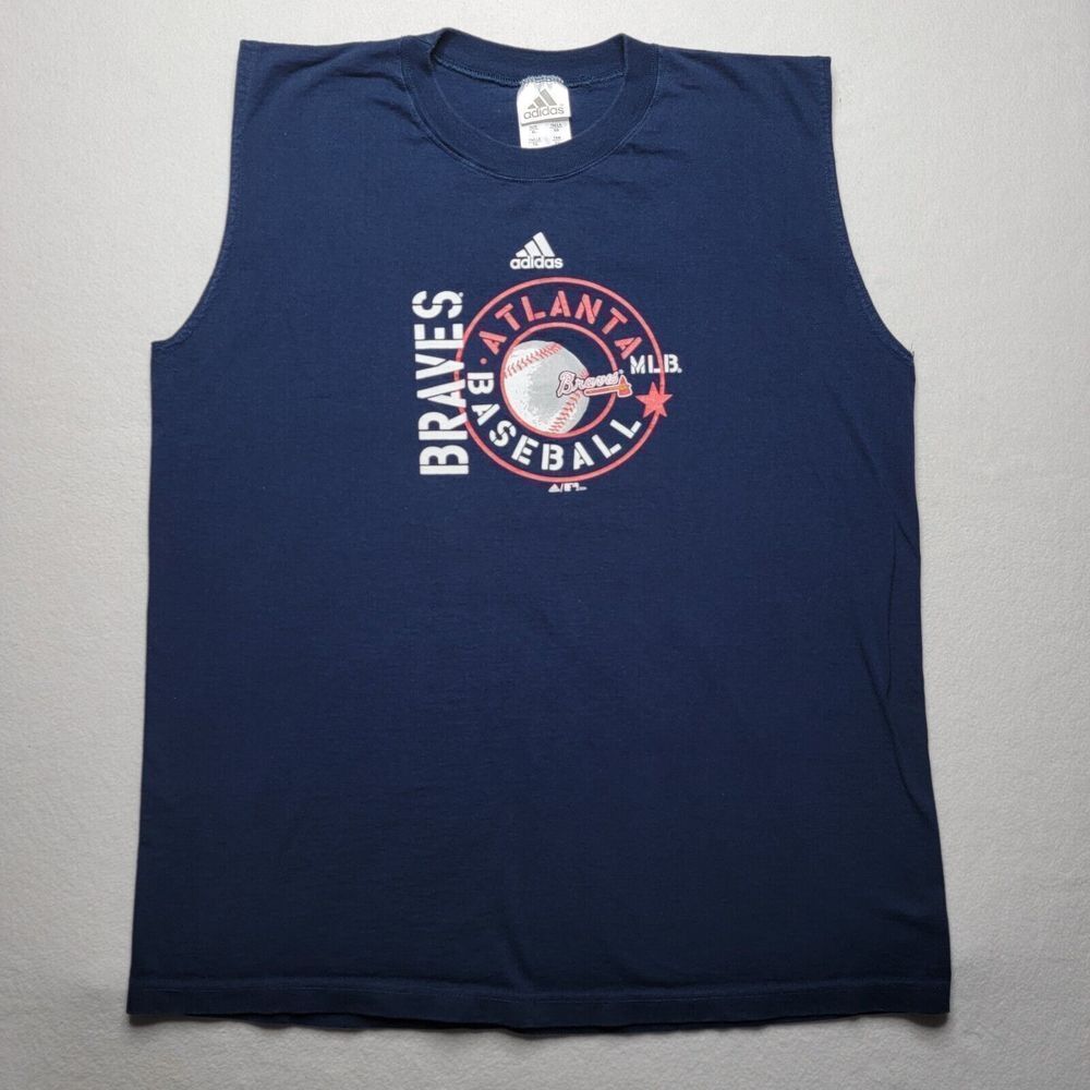 adidas MLB Atlanta Braves Y2K T-Shirt Men's Size XL Blue Sleeveless 2004 - Picture 1 of 7